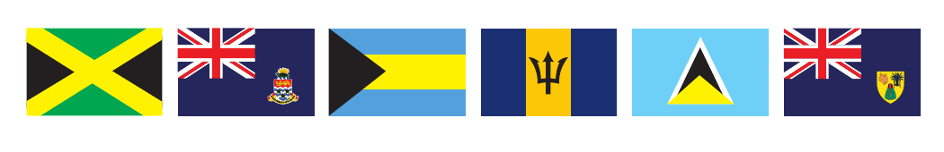 Jamaica, Cayman Islands, Bahamas, Barbados, Saint Lucia and Turks & Caicos flags