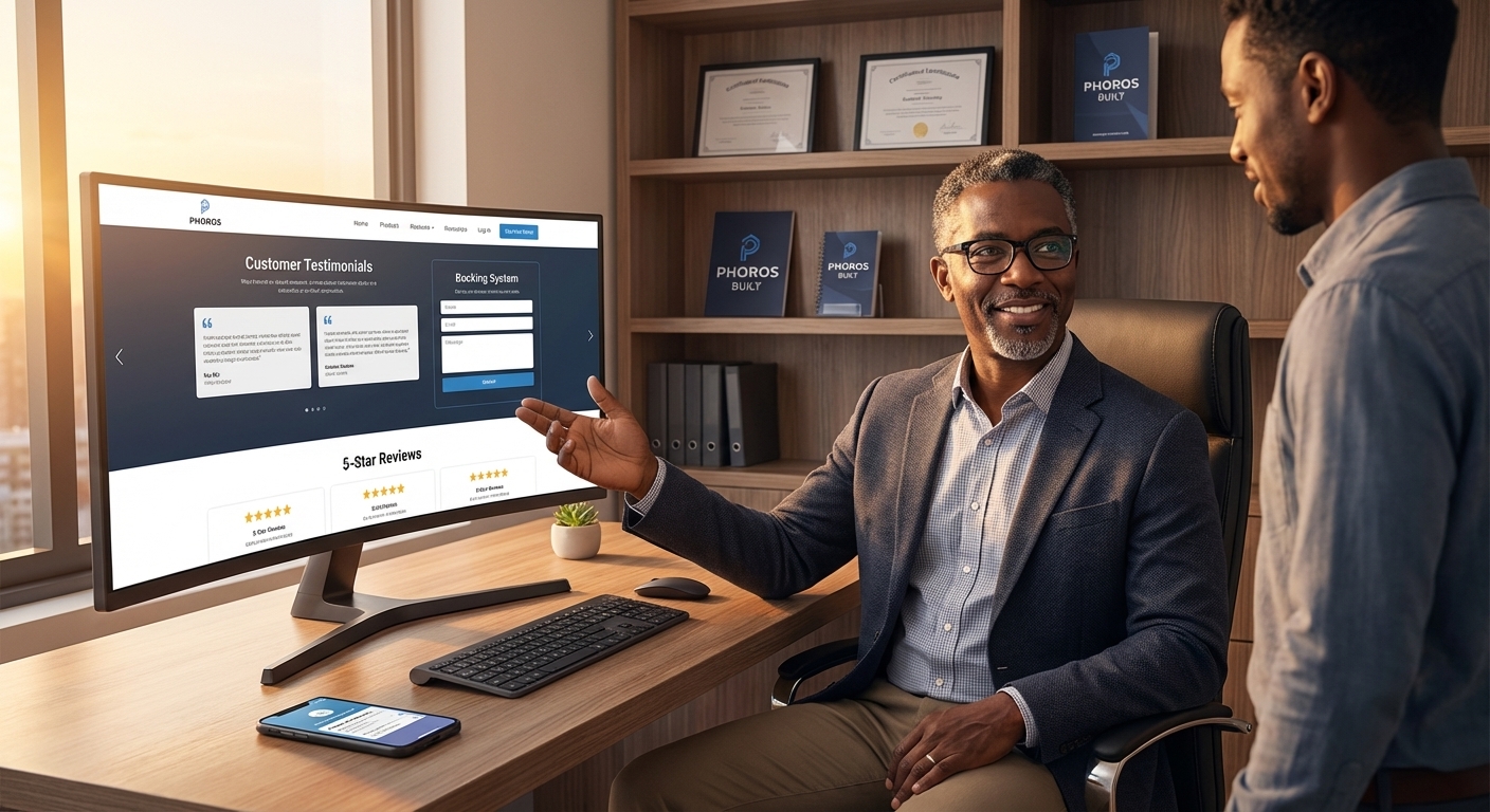 Business owner reviewing a working website